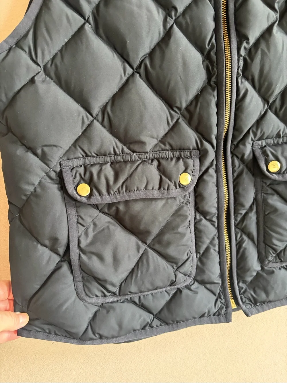 J. Crew Excursion Quilted Down Vest Black w Pockets size XL